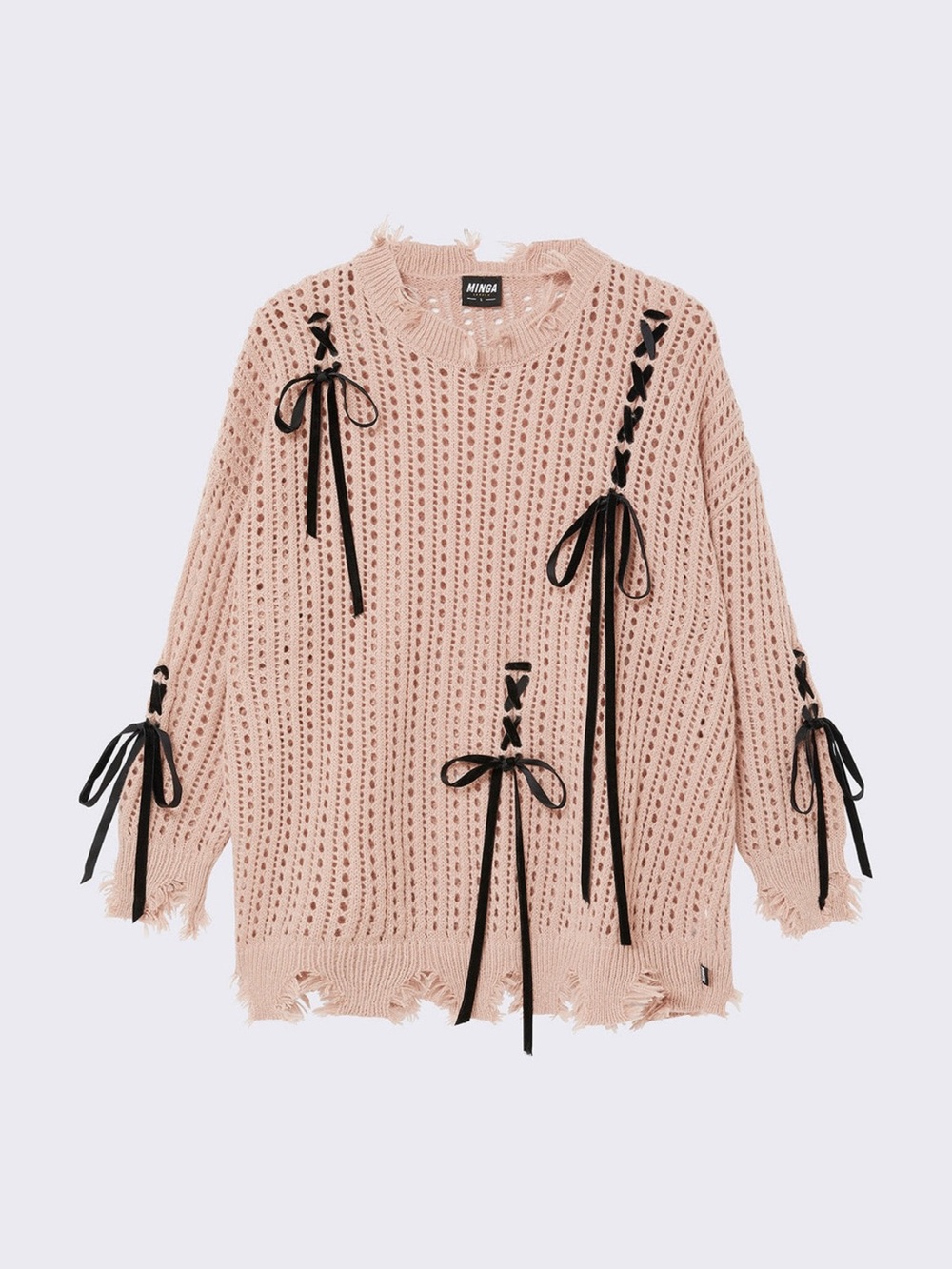 Minga London Amelia Bows Distressed Knit Jumper Small NWT